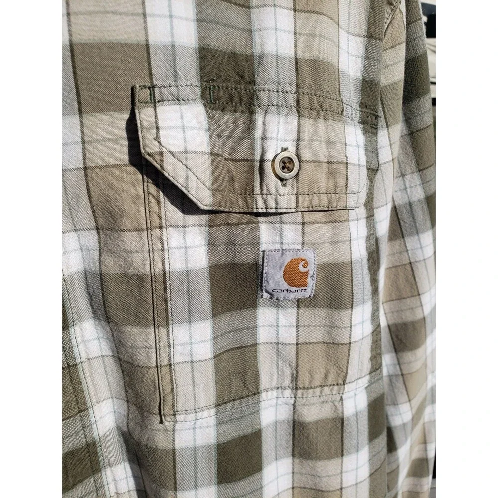 Carhartt Shirt Mens 2XL Green Plaid Loose Fit Long Sleeve Button Up 100% Cotton - Picture 2 of 14